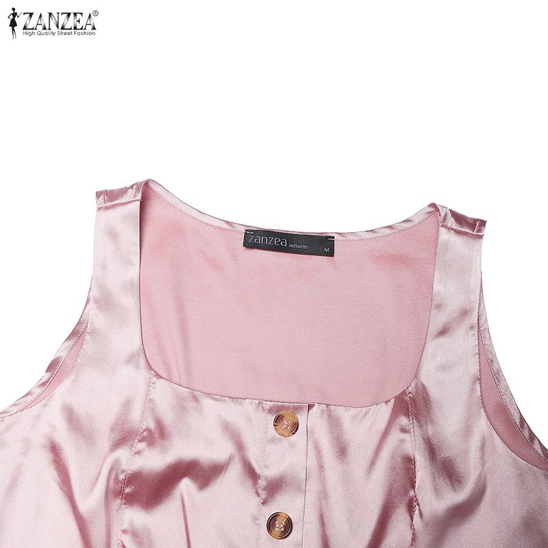 ZANZEA Women Casual U-Neck Sleeveless Elegant A-Line Dress