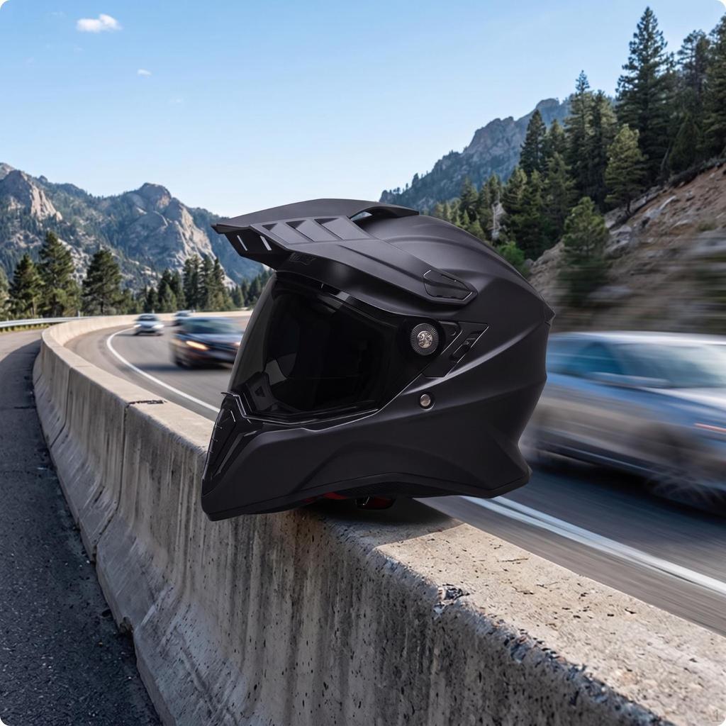 Full Face | Washable Liner, DOT Certified, Adventure Helmet with Peak, for unpaved terrain L B