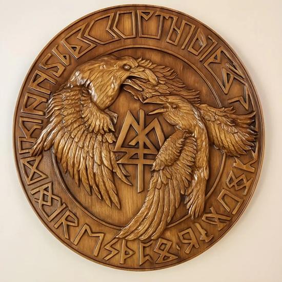 60,96 cm Odens korpar Hugin och Munin Träsnideri Viking Valknut Plakett Jul Bröllop Vägg Hemmakontor Dekor