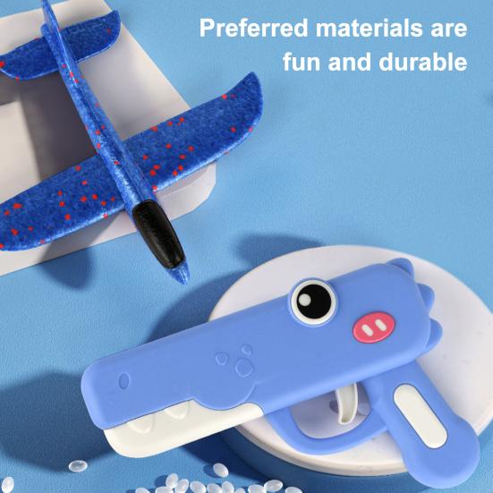 Foam Bombs Dinosaur Airplane Launcher Toy Set Soft Foam Glider Plane with Catapult Mechanism Lightweight Outdoor Flying Toy for Kids Birthday Gifts