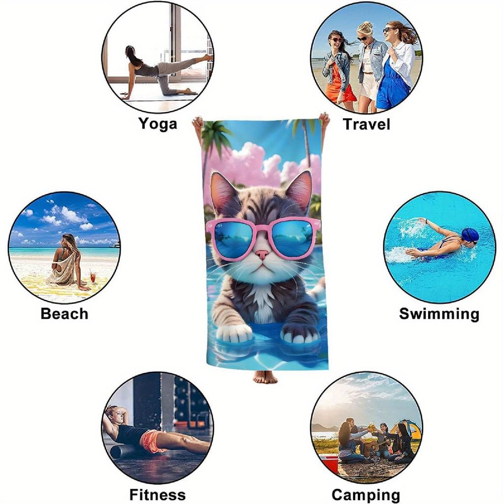 Entzückendes, katzenbedrucktes, hautfreundliches, schnell trocknendes, super saugfähiges, leichtes & dünnes, extragroßes Strandtuch!