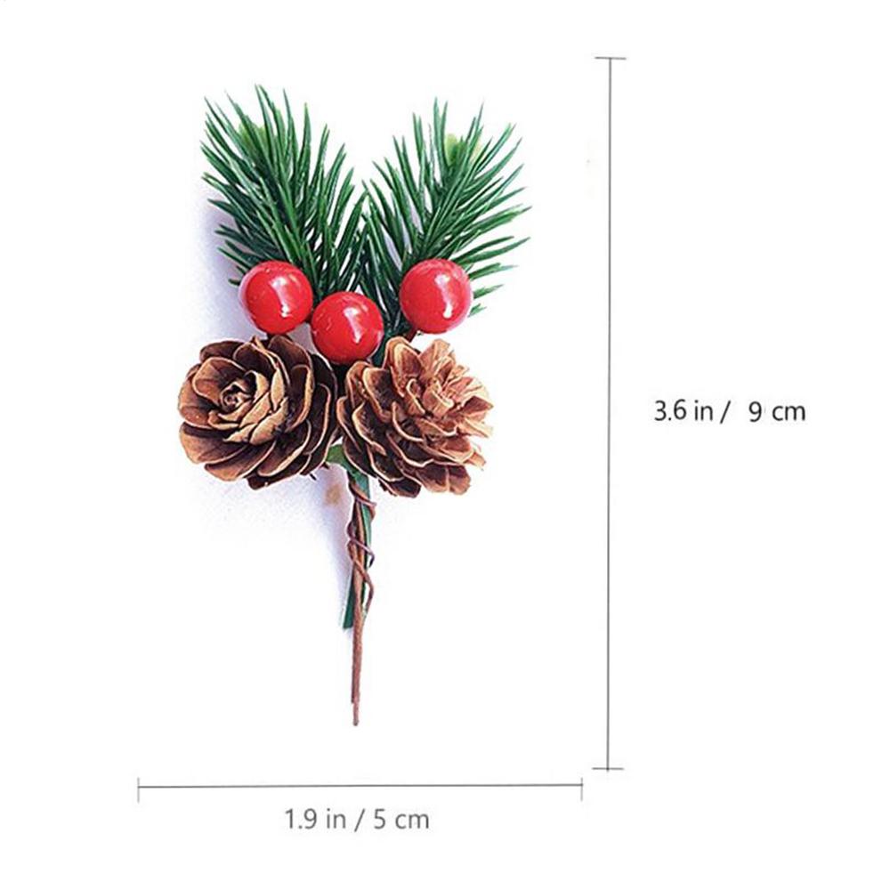 10Pcs Christmas Pine Picks Artificial Red Berries Branches with Pinecone Stem For DIY Wreath Home Christmas Party Decor Supplies