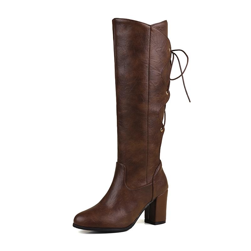 Women's High-heeled Boots Are Fashionable European and American Style Solid Color Solid Color Versatile Large Size Medium Boots