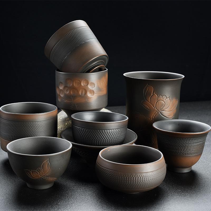 Retro Carving Teacups High-end Ceramic Tea Set Cups Purple Pottery Kung Fu Tea Cup Ceramics Teaware Cup for Tea Small Teacup