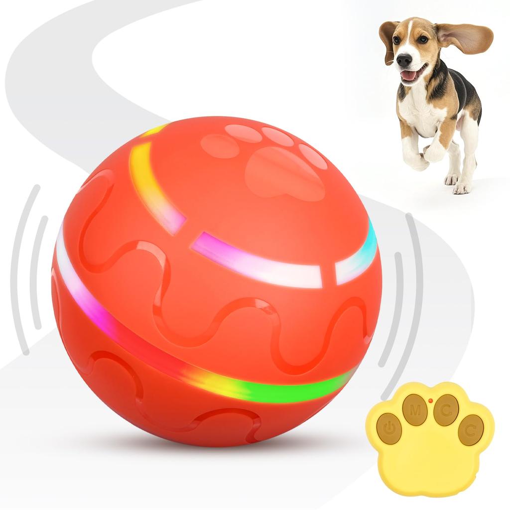 Bateruni Dog Ball Illuminated Moving Dog Remote Automatic Rotating Pet Electric USB Two Operation 8cm Suitable for and Large Orange Toy, Ball,
