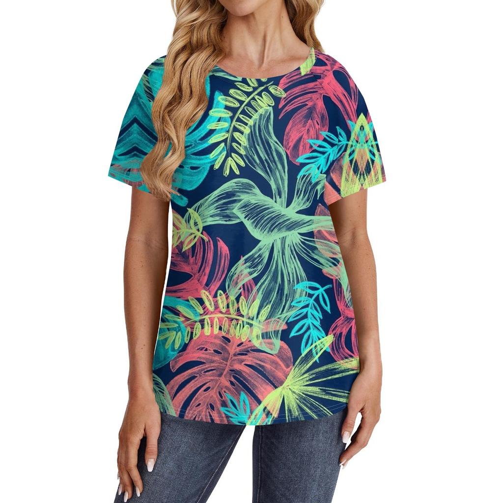 Women's Short Sleeve T Shirts Round Neck Cute Tunic Tops Basic Tees Blouses Loose Fit Pullover