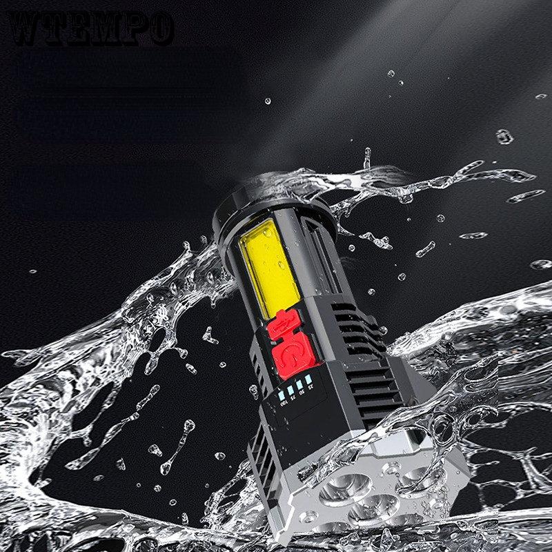 Flashlight 5 Beads LED Multi Functional Strong COB Side Lights Outdoor Portable Home USB Charging Flashlight