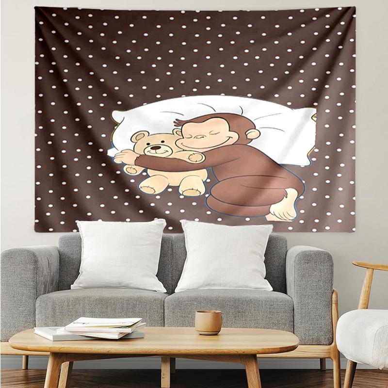 1PC Curious George Flying Kite Tapestry, Unique Design Tapestry, Suitable for Bedroom,Livingroom, Playroom,Heartwarming Holiday Gifts