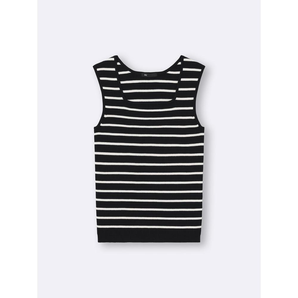 Gu By Uniqlo Rib Knit Striped Square Neck Tank Top
