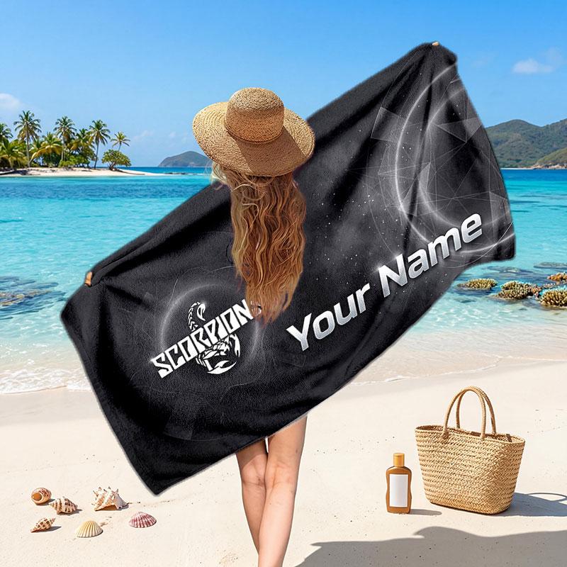 Scorpions Customized Name Text Beach Towel, Soft Absorbent Towel Beach Pool Travel Personal Gift