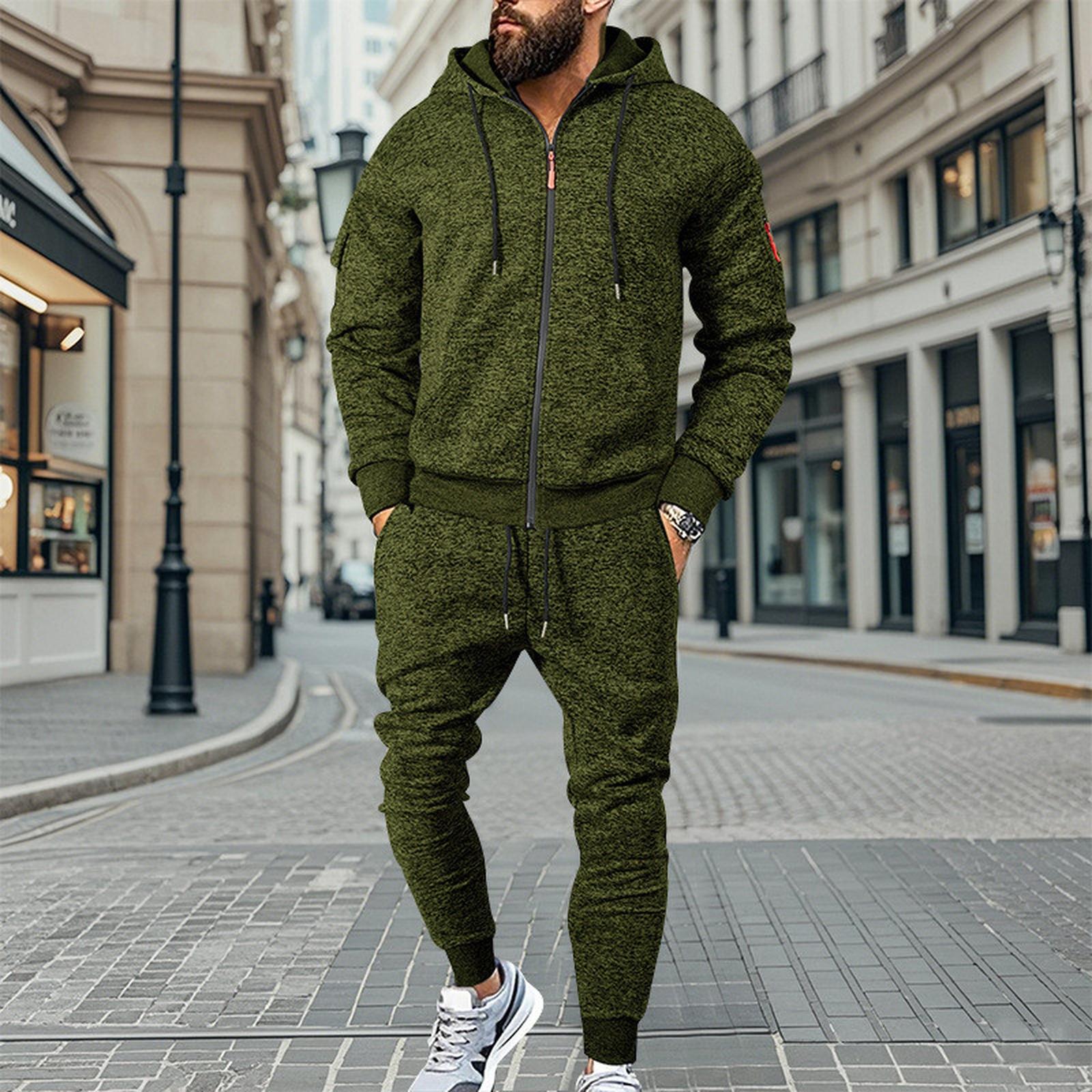 

Мужское худи с несколькими карманами, капюшоном и длинными рукавами, повседневный спортивный костюм-двойка M