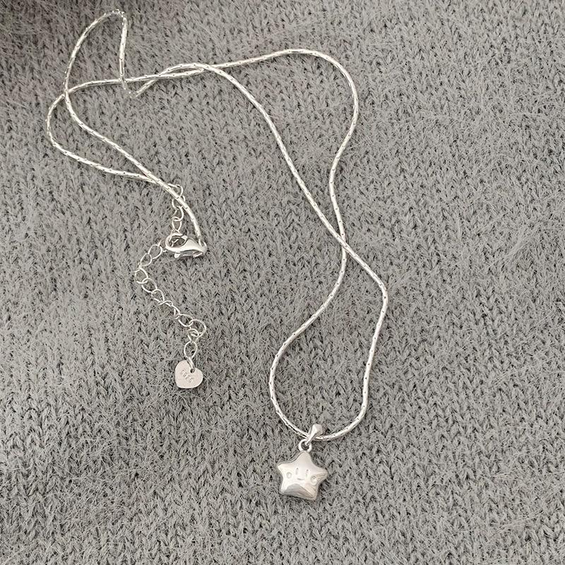 925 Silver Necklace Cute Five Pointed Star Smile Dimple Pendant for Women Girl Jewelry Gift