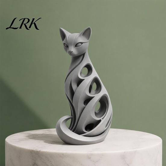 Abstrakte Katzenfigur für Regale 3D-gedruckte Spiralfigur, Hohlskulptur, Modernes Handwerk Geschenk Kollegen Schreibtischregal, Minimalistische Kunst Home Office