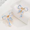 Literary Retro Fashion Enamel Imitation Blue And White Porcelain Drip Oil Bow Pendant Earrings For Women