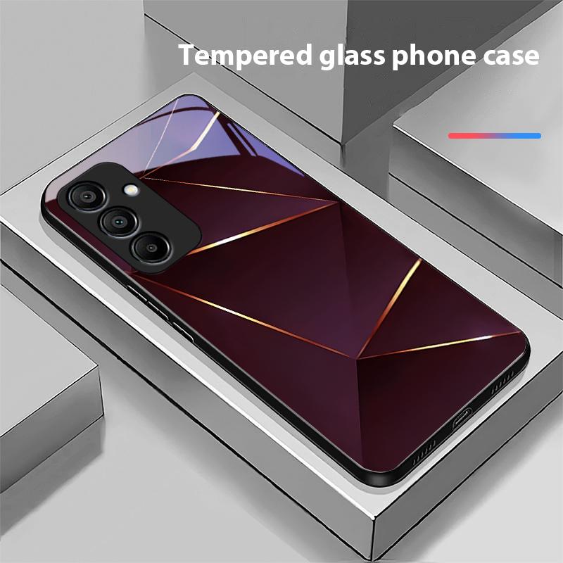 Geometric Prism For Samsung Galaxy A15 5G 54 4G 51 50 24 35 90 71 12 51 53 52S 80 22 34 Black Tempered Glass Phone Case