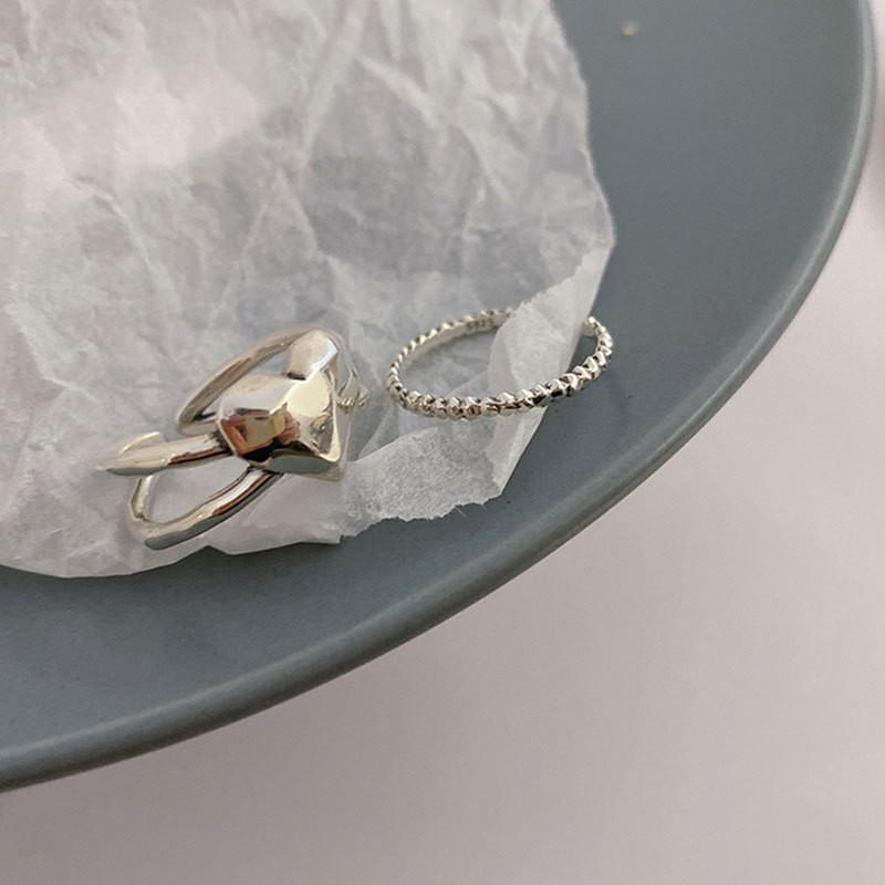 925 Pure Chic Silver Double Layer Heart Ring In Trendy Korean Design Perfect For Gifting