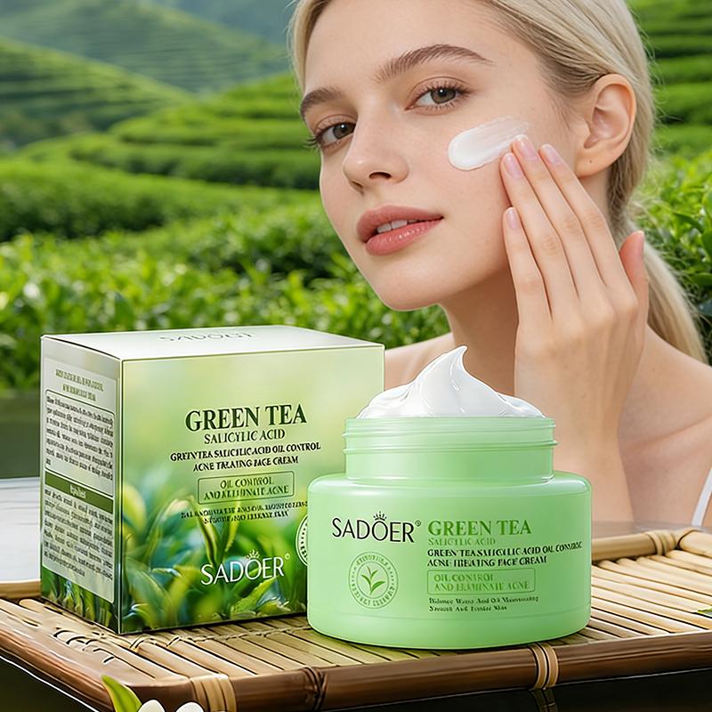 SADOER Green Tea Salicylic Acid Face Cream - Oil Control, Anti Acne, Water-Oil Balance & Deep Moisturizing for Smooth Skin