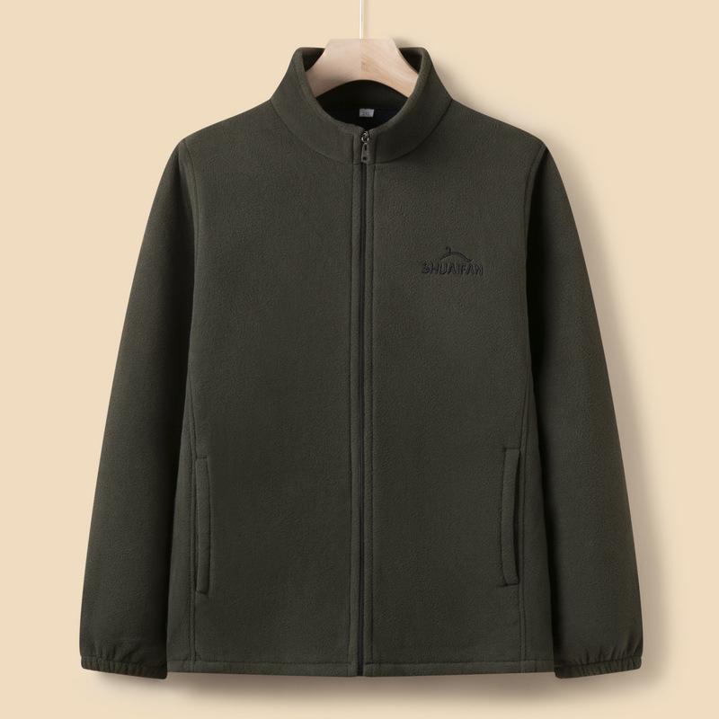 Middle-aged and Elderly Men's Fleece Jacket Dad's Spring and Autumn Warm Tops Older Grandfather Plus Velvet Thick Cardigan