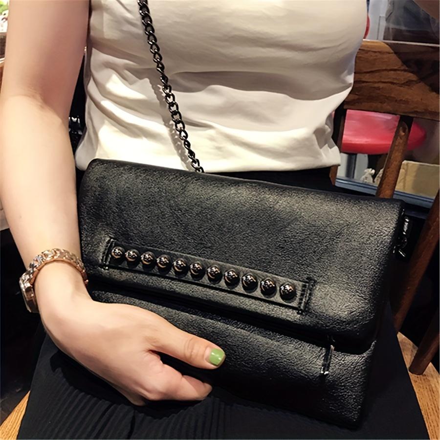 Folding design women Clutch Fashion rivets Ladies Crossbody Bag chain Female Shoulder bag Clutches black wallet