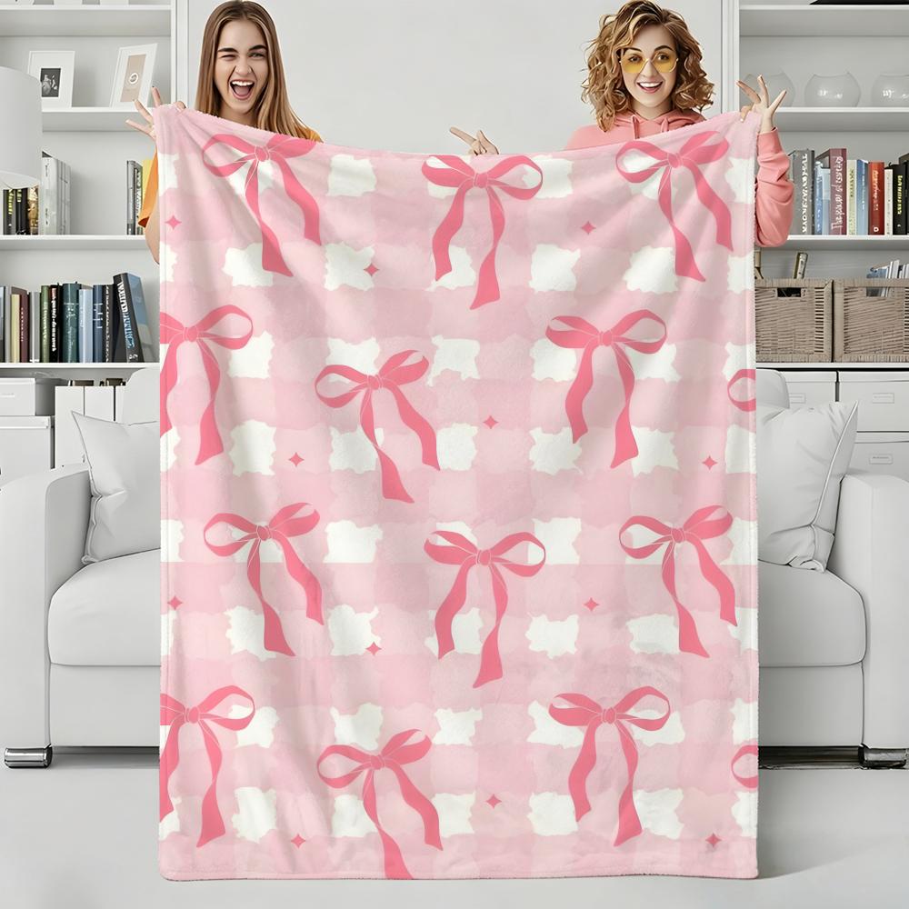 Decor B-Bowknots Throw Flannel Blanket Perfect for Sofa Office Bed Travel Sleep Read Relax Camping four season use