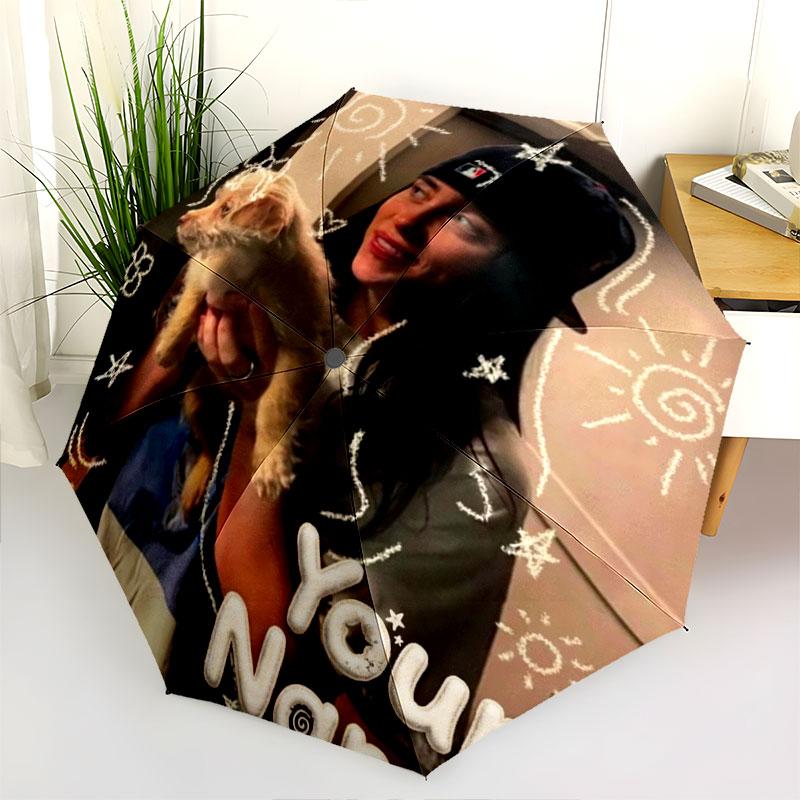 1 PC Automatic Folding Umbrella - Billie Eilish Custom Name Pattern, Portable & Foldable Design with 8 Ribs, Christmas Birthday Gifts