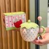 Girl's Heart Cute Strawberry Ceramic Cup Couple Mug with Lid for Girlfriend Birthday Gift Souvenir Gift Box