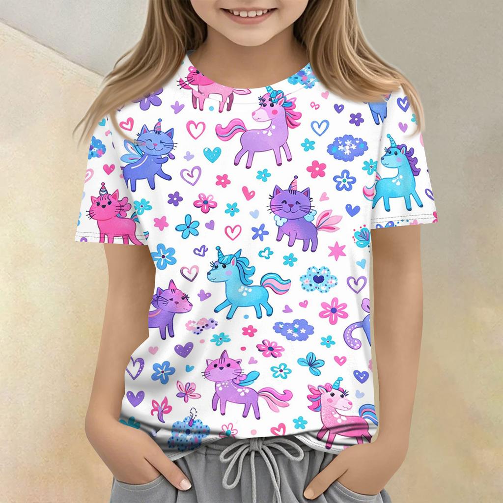 Children's Printed Round Neck Short Sleeved Casual T-shirt