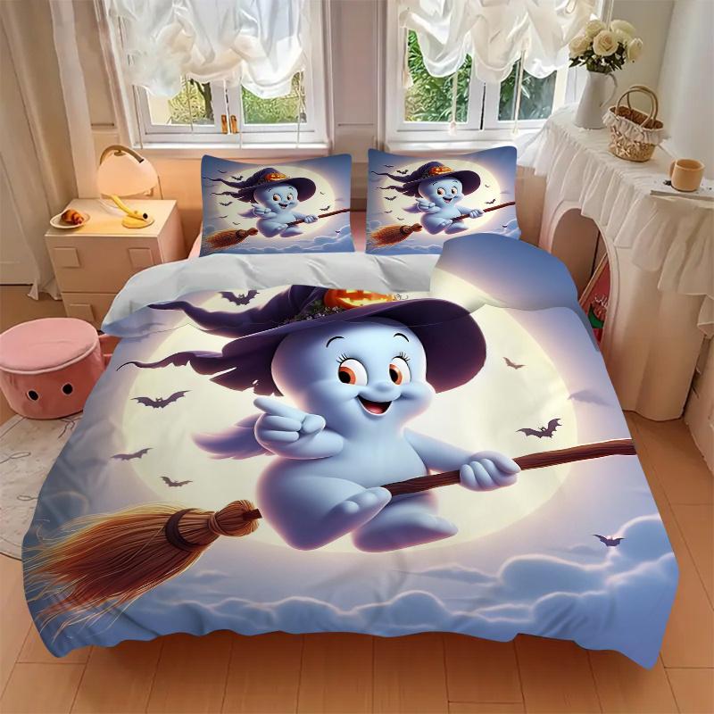 3pcs Flying Wizard Ghost Quilt Set - Soft and Comfortable Bedroom, Guest Room and Dorm Decor Bedding Set 1 Quilt Cover + 2 Pillowcases.L041