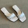 2026 Summer Studded Shoes Women Flat Sandals Rivets Shoes Elegant Party Ladies Sandals White Daily Wear
