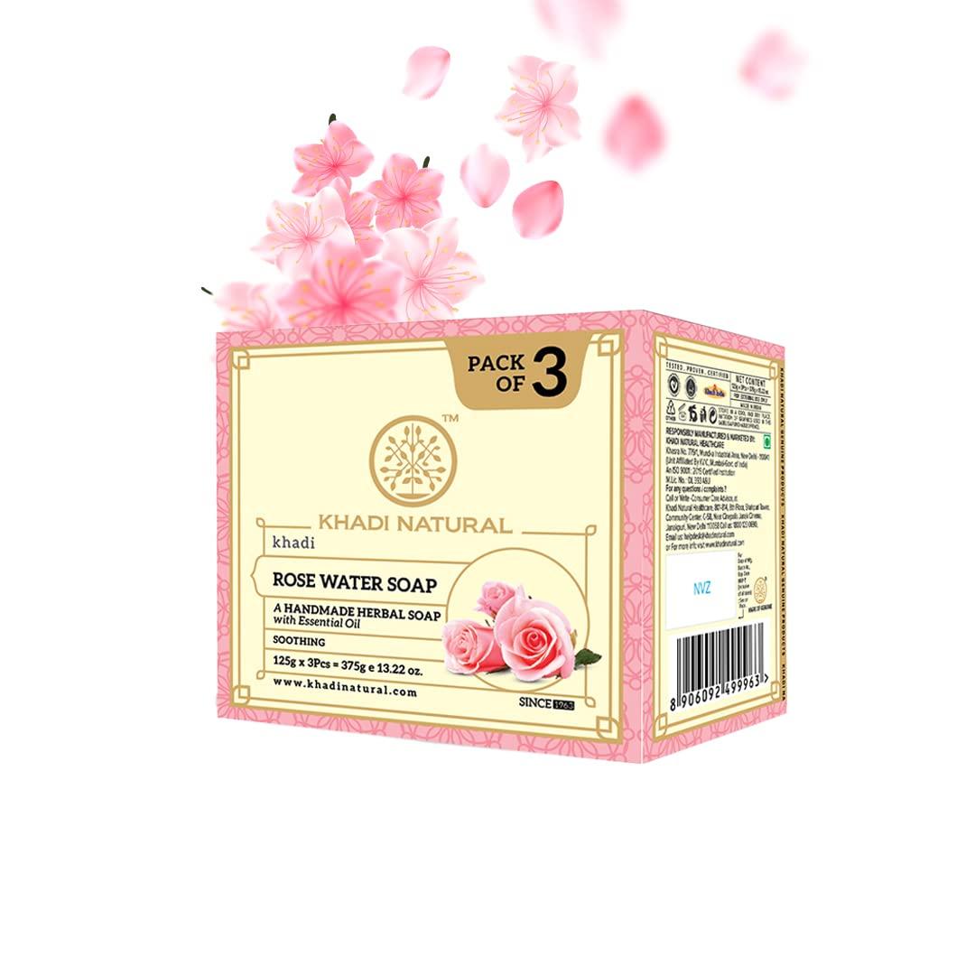 Khadi Natural Rosewater Herbal Bath Soap 125 G X 3 PCS Pack Of 1 Hydrating Moisturizing Bar For All Skin Types
