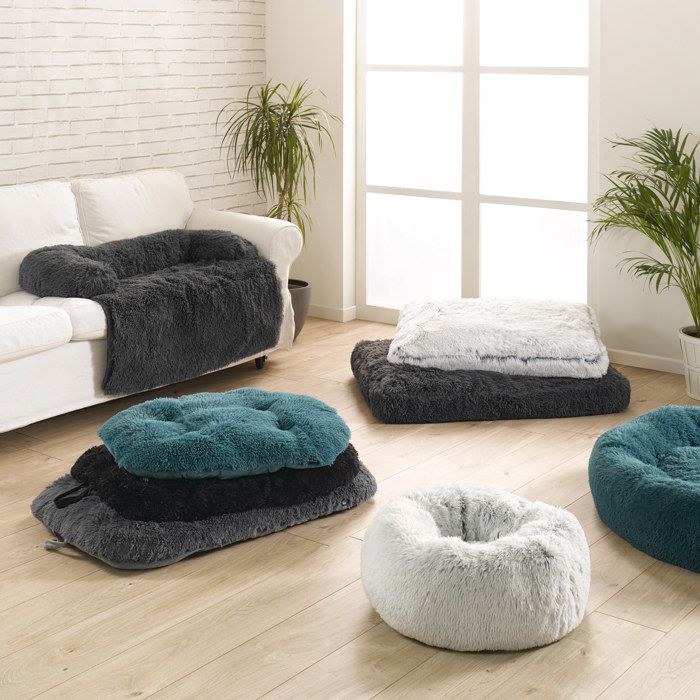 Coussin Chat ou Chien Fluffy Blanc gris