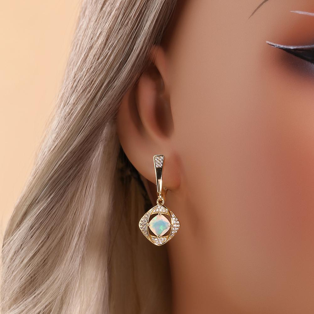 925 Sterling Silver Women's clasp earrings Natural cushion 6.0mm Ethiopian opal Elegant fine Jewelry for banquet engagement gift