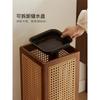 Chinese Style Solid Wood Rattan Umbrella Stand Freestanding Entryway Umbrella Storage Bucket