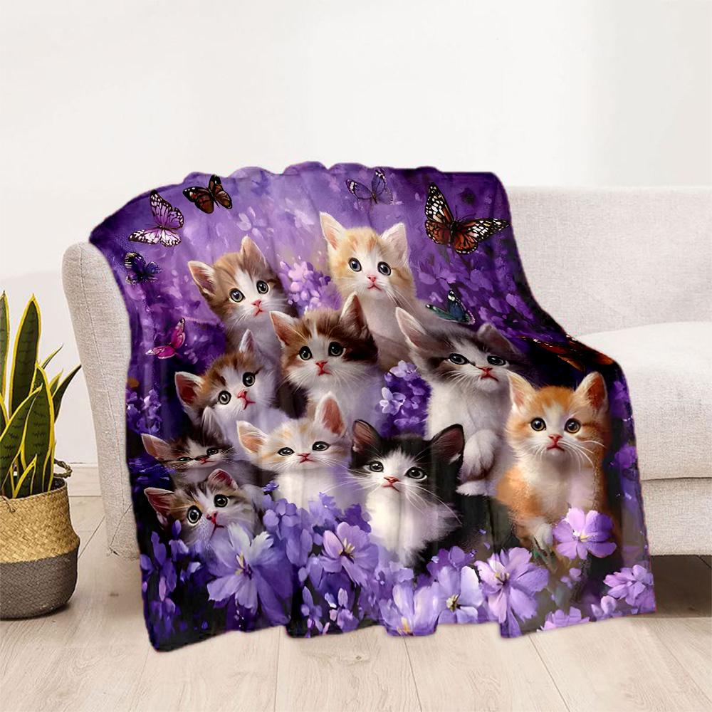 Cats In A Garden Flannel Blanket,Lightweight,Office Blanket,Sofa Blanket,Comfortable Blanket