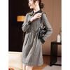 D.F.DEAR Women's Houndstooth Lapel A-Line Long Sleeve Dress