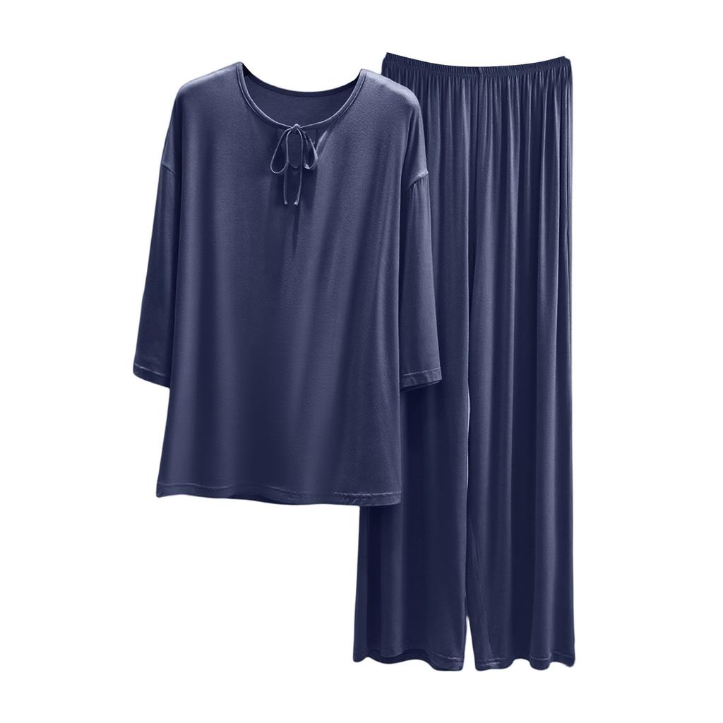Ladies' Summer Loose And Comfortable Three Quarter Sleeved T-shirt Straight Leg Pants Plus Size Pajamas Set