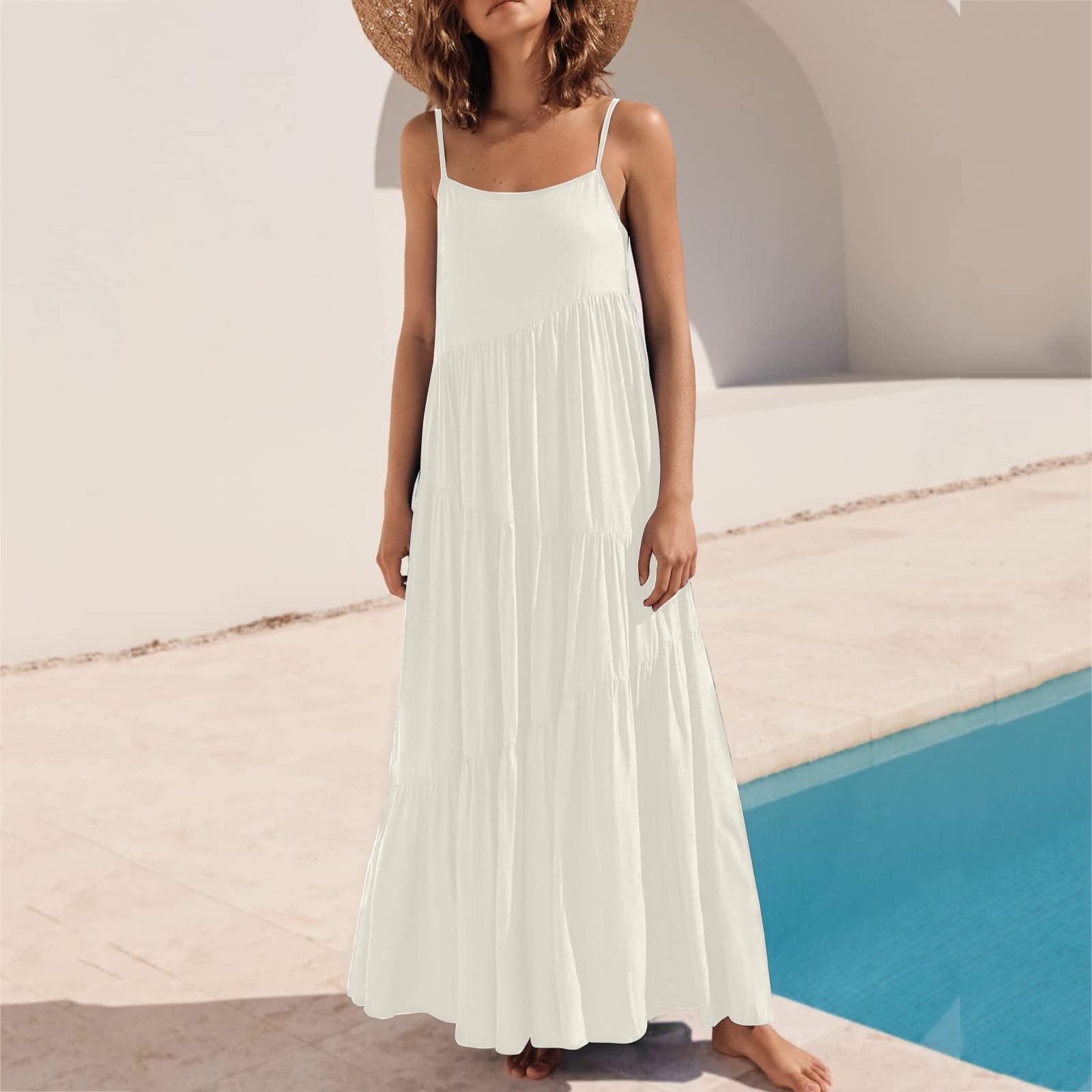 Женское однотонное богемное повседневное пляжное платье плиссированное нерегулярное — фото 13