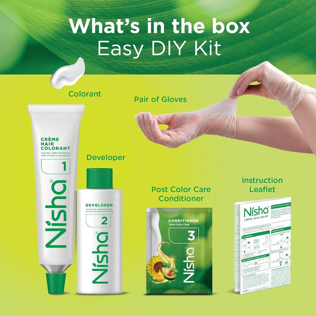 Nisha Creme Hair Color Natural Brown For Women Permanent Grey Coverage Long Lasting Shine Home Use Kit 60g+60ml Pack OF 1