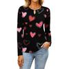 Women's Casual Round Neck Hollow,out Pullover Long Sleeve Valentine's Day Heart Print T,shirt Top
