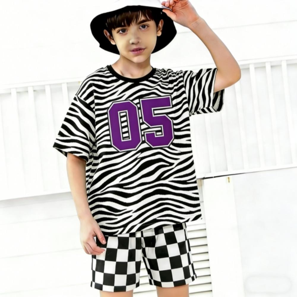 Zebra Colored Multicolored 1-10 Printed Men's T-shirt and Shorts 2 Piece Set Summer Casual Outfit for Men's and Women's Clothing