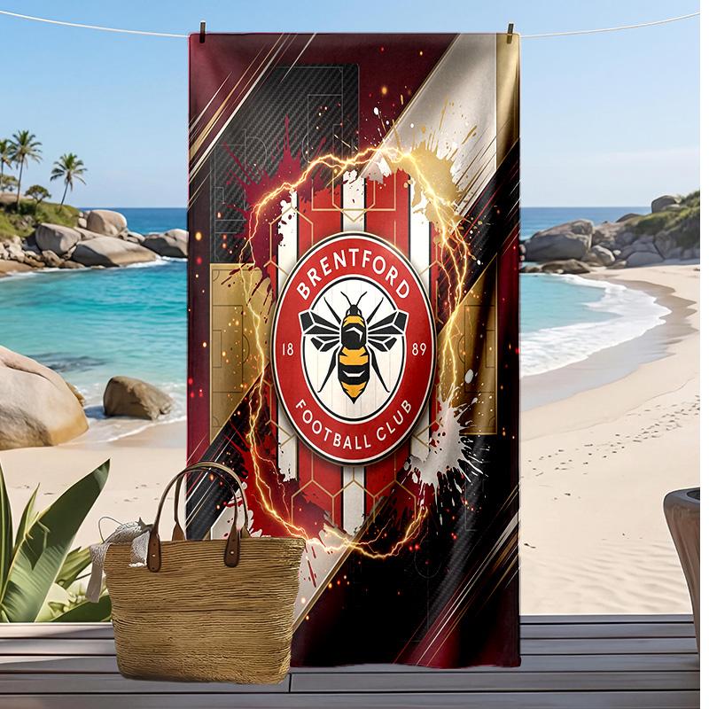 Brentford Football Print Beach Towel, Large Soft Quick Dry Towel for Beach Camping Swimming