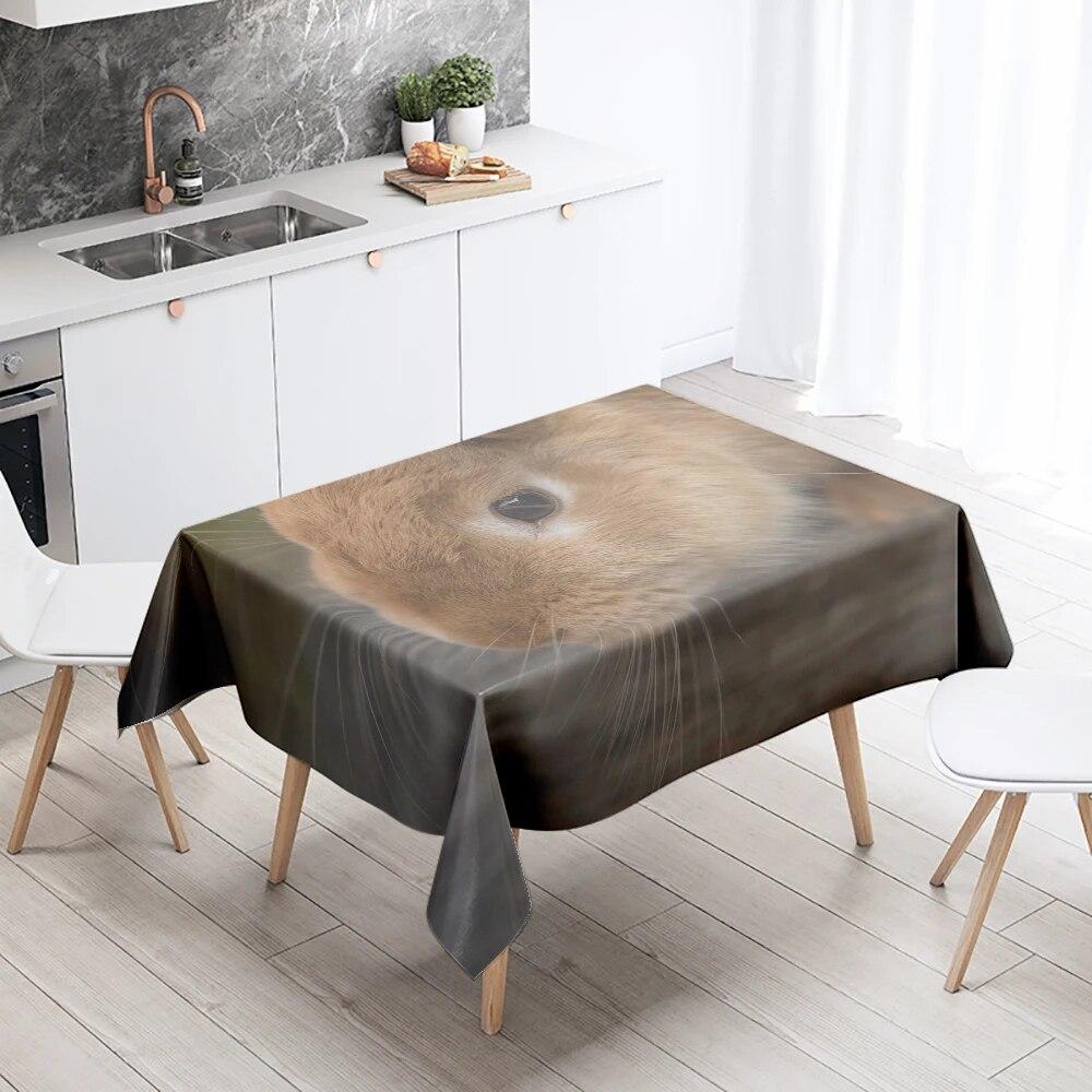 Rabbit Tablecloth Cute Animal  Anti-Stain Waterproof Rectangular Kitchen Dining Table Home Decor