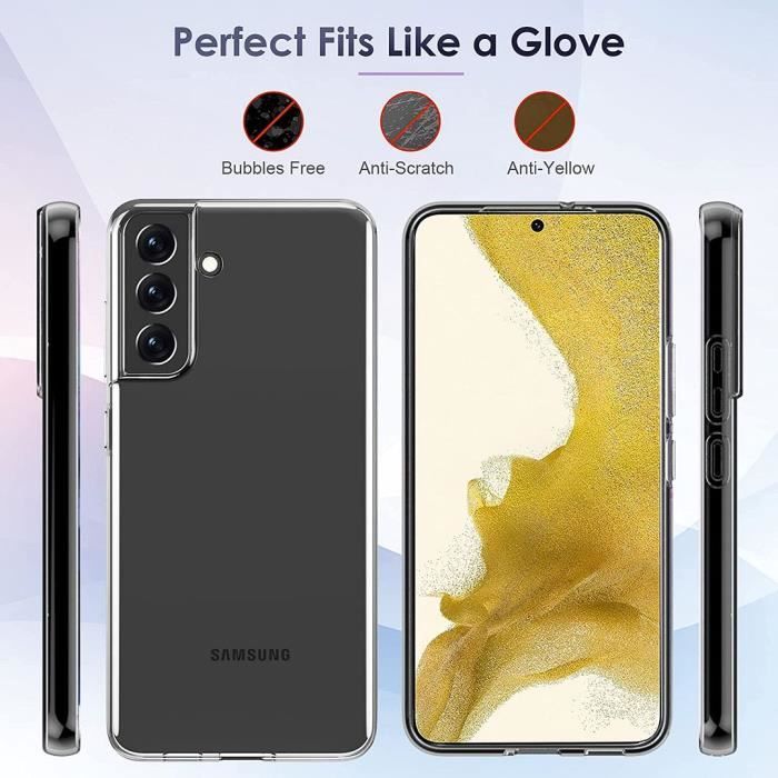 Coque pour Samsung S22 - PROSHOP - Silicone Anti choc Souple - Transparent - 2 Verres Trempés