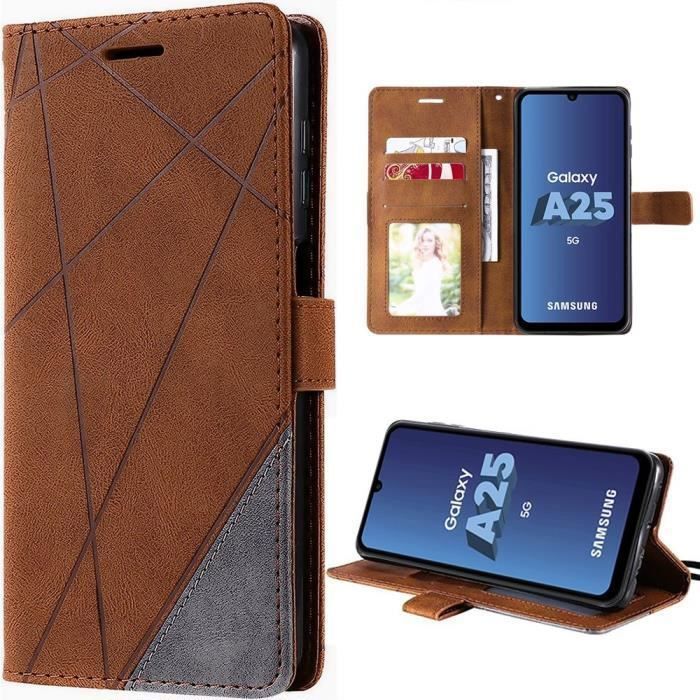 Ochranný kryt - BOOLING - pro Samsung Galaxy A25 5G - Hnědý - Nárazuvzdorný - Kapsa na karty