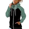 Felpa con cappuccio invernale da donna con cerniera, in pile, con colori a contrasto, patchwork, calda protezione per il collo, casual, morbida, autunnale, abbigliamento femminile