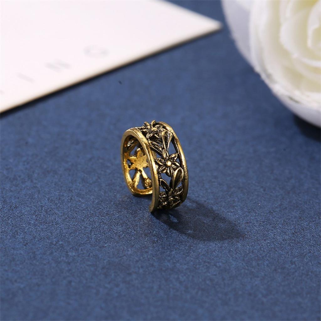 Vintage Floral Carved Open Cuff Ear Clip Retro Hollow Flower Pattern Non Pierced Ear Cuff for Women
