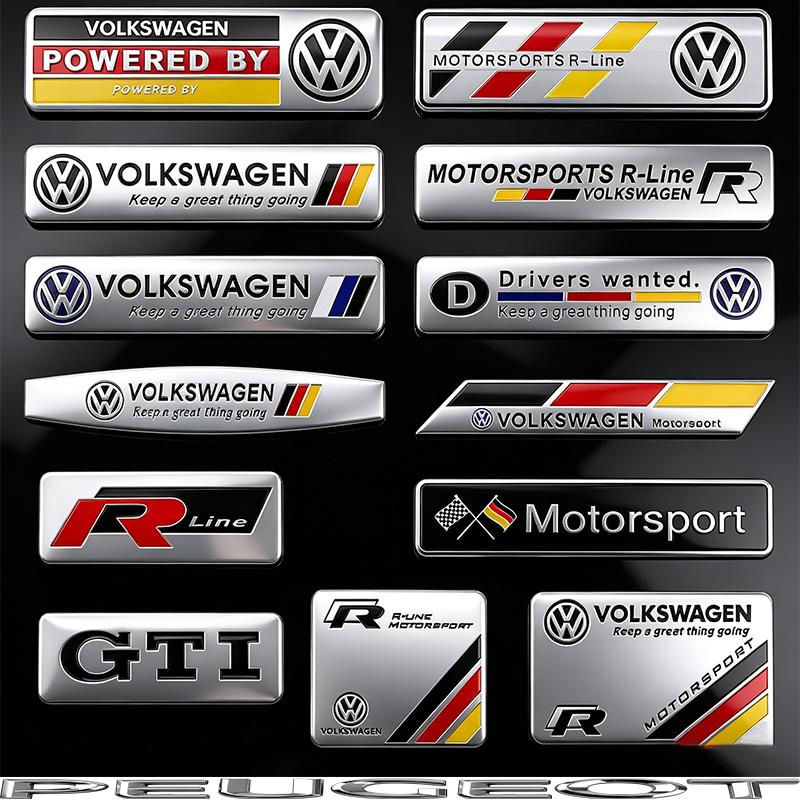 Volkswagen Series Aluminum Badge Car Body Stickers Decals For VW GTI Polo Golf Passat Tiguan Arteon Taigo Caddy Jetta CC Hub Cap