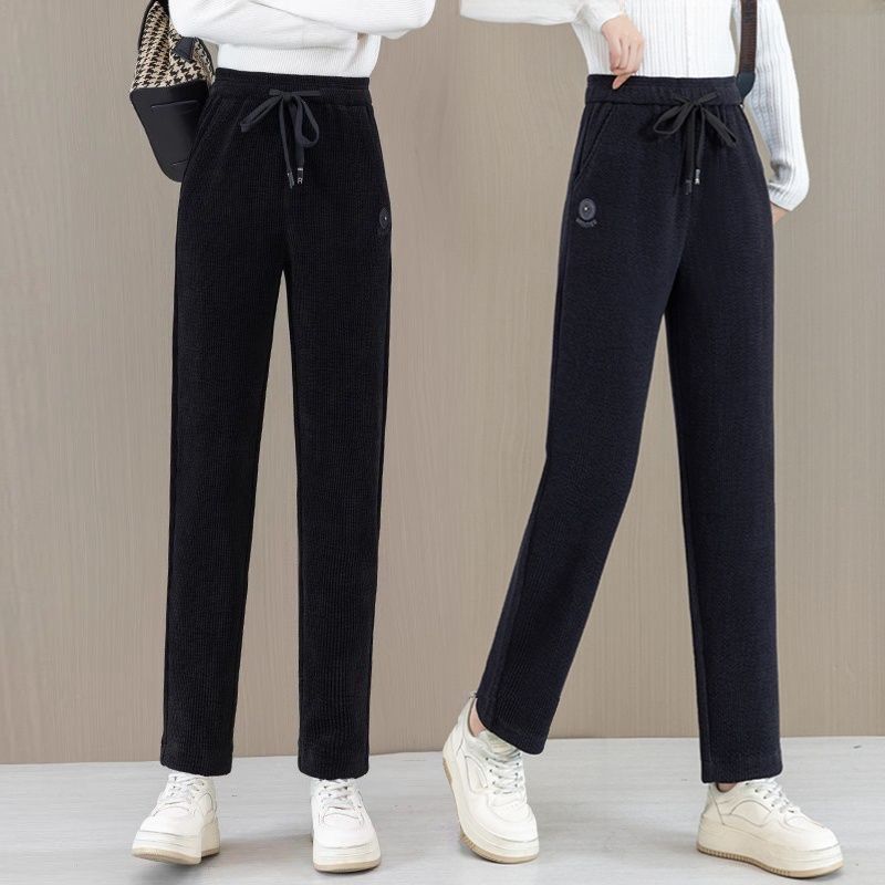 Autumn and Winter Straight-leg Loose, Fleece and Thickened High-waisted Casual Pants, Casual Pants, Long Pants for Women