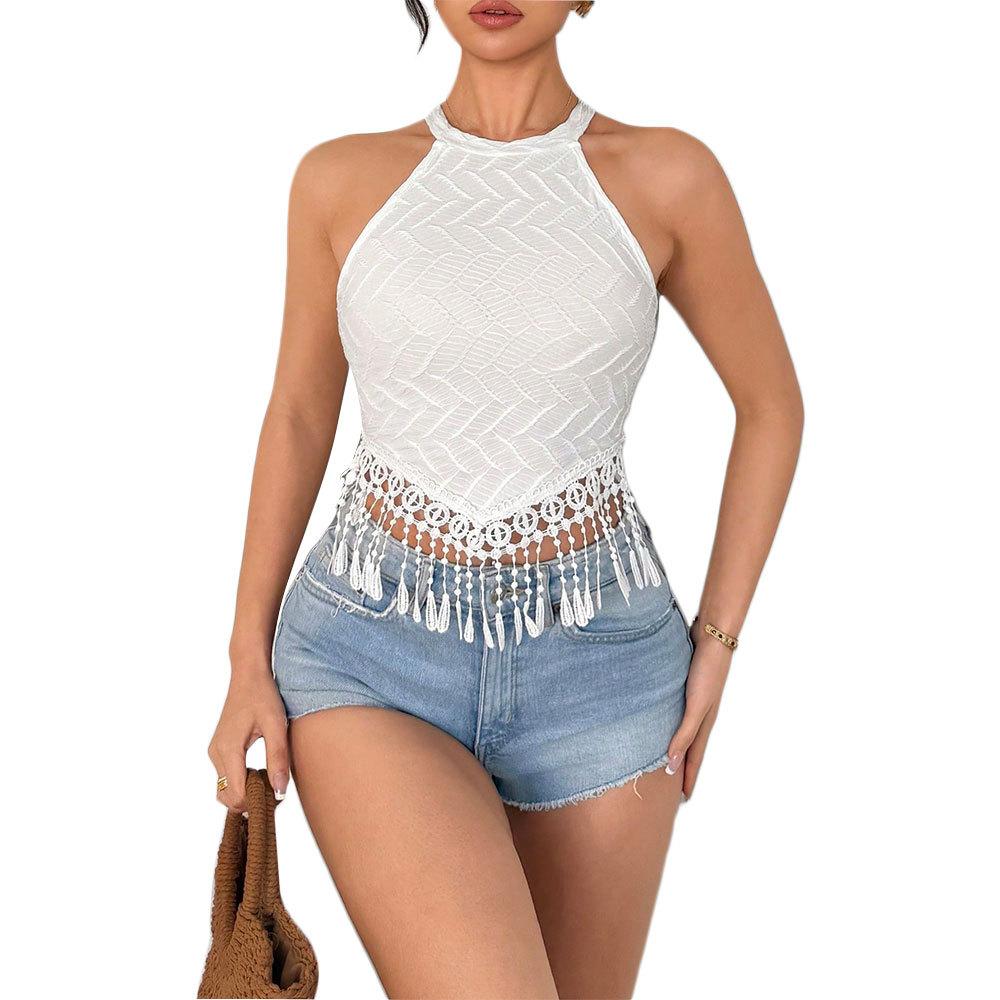 Women's bohemian fringed vest summer new short slim online sleeveless top