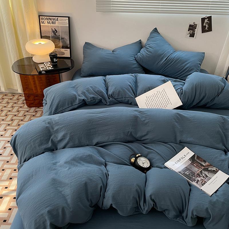 Four-piece Set for Sleeping Naked On Winter Bed, Washed Cotton Sheets, Quilt Cover, Fitted Sheet, Three-piece Set for College Dormitory